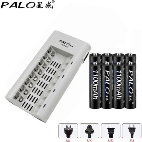Original PALO C808W 8 Slots Battery Charger For AA / AAA Ni-MH / Ni-Cd Batteries+8pcs AAA 1100mAh Rechargeable Batteries