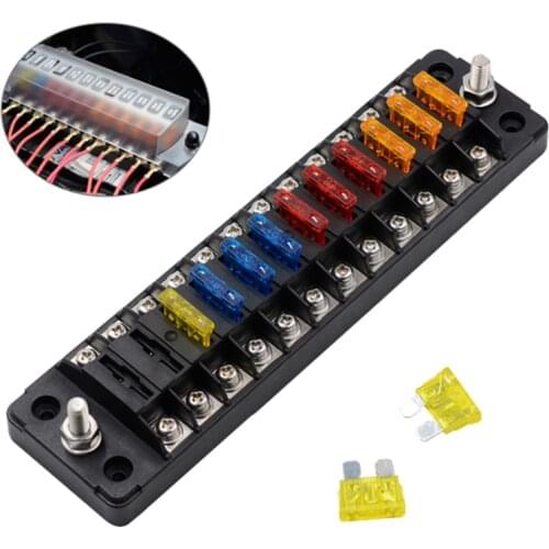 12 Ways 12V/32V Car Power Distribution Blade Fuse Holder Box Block Panel Board with Fuse