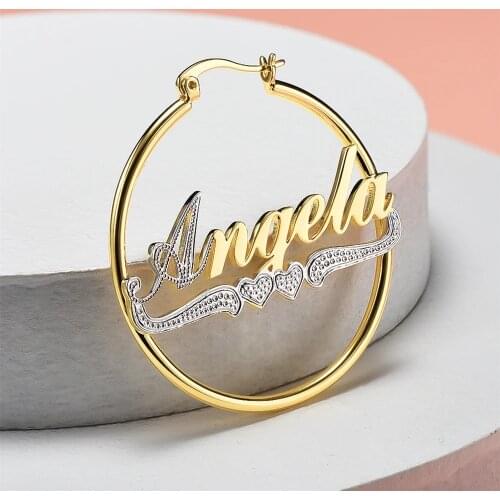 2021 Fashion Custom Name Earrings Personalized Stainless Steel Letter With Heart Gold Hoop Earrings Women Christmas Gifts