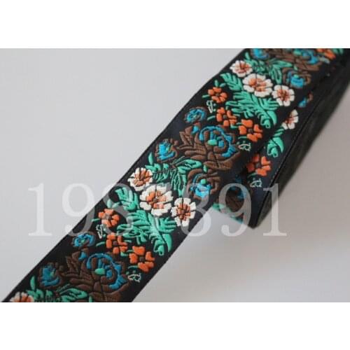 9yards/lots Woven Jacquard Ribbon 3.3cm green flowers pattern for curtain and clothing accessory LS-267