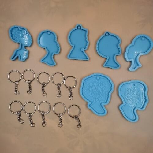 Afro Resin Mold African Female Head Keychain Silicone Molds For Crafting Cake Topper DIY Epoxy Mould Key Chain Decoration