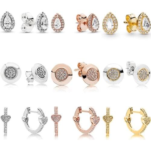 Bewill 9 Style 1 Pair Ear Studs Rose Gold Alluring Hearts Hoop Crystal High Quality Earring With Women Wedding Jewelry