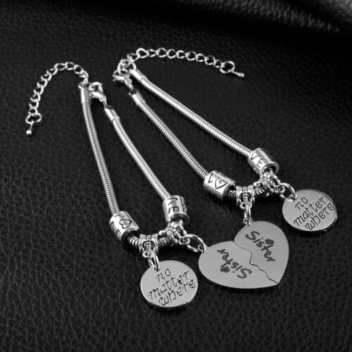 2Pcs/set BFF Bracelets No Matter Where Friendship Sister Forever Bracelet Fashion Broken Heart Stainless Steel Bangles Jewelry