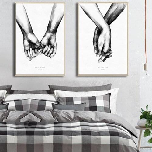 Black and White Holding Hands Love Letters Couple Abstract Canvas Paintings Poster Print Wall Art Picture for Bedroom Home Decor