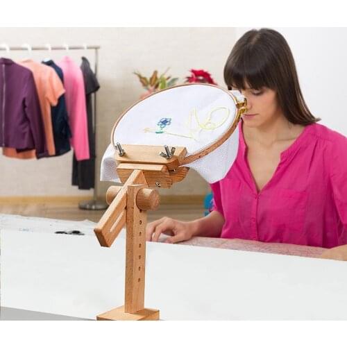 Wooden Embroidery Hoop For DIY Embroidery Cross Stitch Kit Punch Needle Portable Adjustable Wooden Embroidery Lap Stand
