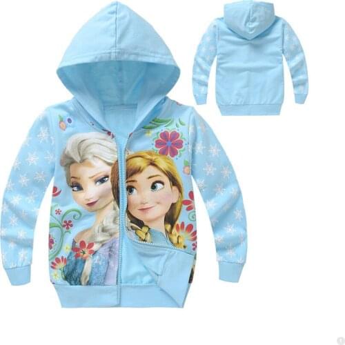 Disney Frozen Anime Character Elsa Princess Anna Xuebao Childrens Hooded Cardigan Jacket Thin Top for Girls 3-8 Years Old