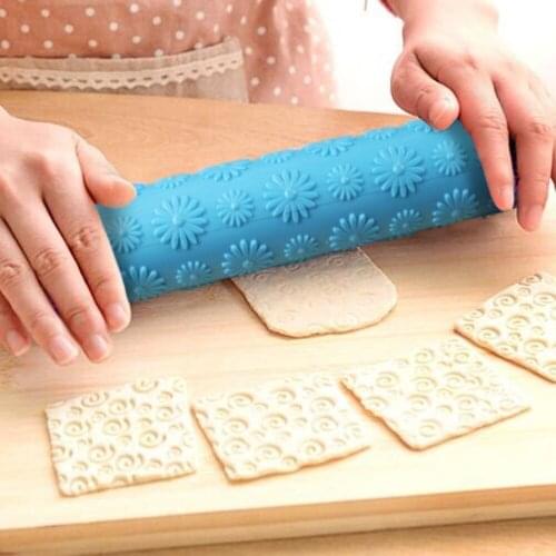 DIY patterned flower embossing rolling pin fondant cake caking decorating tools roll dough pins kitchen products accessories