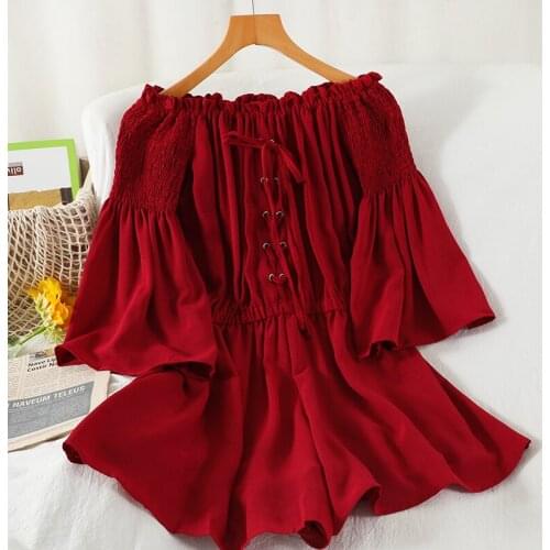 FMFSSOM 2021 Summer Loose Short Romper Women Lace Up High Street Solid Casual Rompers&Playsuits Rompers for Women