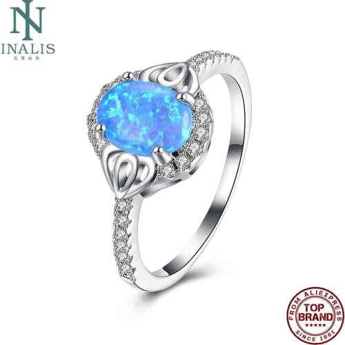 INALIS White Cubic Zirconia And Blue Opal Oval Shape Rings For Women Romantic Anniversary Ring Fashion Female Jewelry On Sale