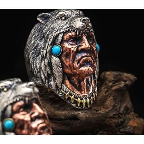 Punk Cool Male Finger Ring Celtic Chief Jewelry Vintage Men Huge Punk Hip Hop Biker Rings for Men Ancient Viking Ring