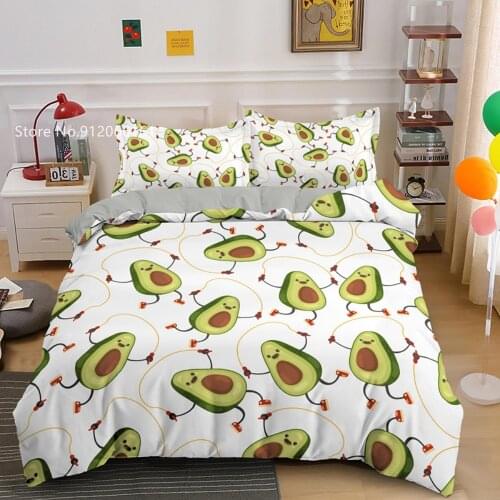 Lovely Avocado Bedding Set 3D Print Green Fruit Duvet Cover 2/3 Pcs For Kid Teen Child Bed Quilt Cover For Bedroom Bed Cover Set