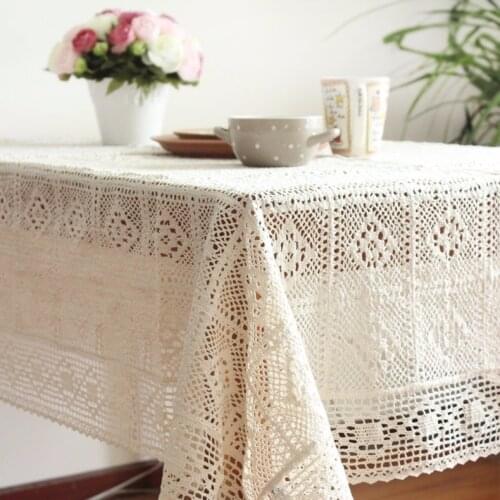 Cotton Lace Table Topper 100% Cotton Knitted Lace Tablecloth Shabby Chic Vintage Crocheted Tablecloth Handmade Cotton Lace Table
