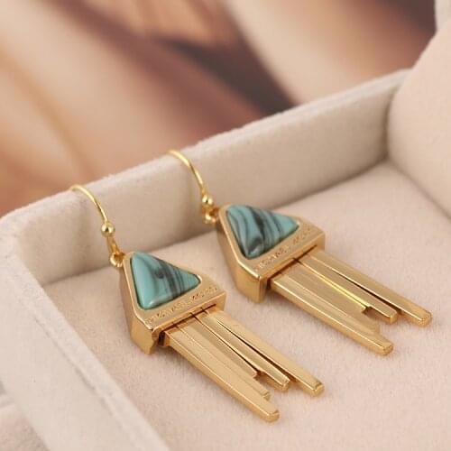 Triangular geometric natural stone tassel gold-plated fashion earrings