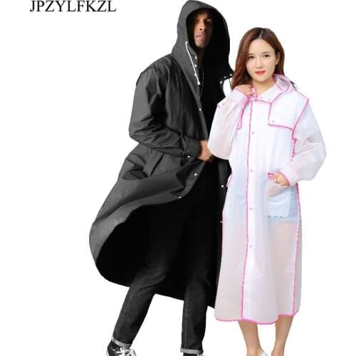 JPZYLFKZL Fashion Men and Women Transparent long Raincoat EVA Thick Rainwear Coat Waterproof Poncho Hiking Tour Hooded Raincoat