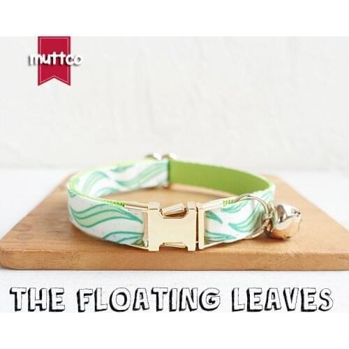 MUTTCO retail with gold high quality metal buckle collar for cat THE FLOATING LEAVES design cat collar 2 sizes UCC092J