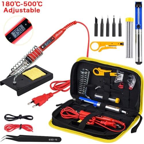 Electric Soldering Iron Kit Heater Soldering Tips Desoldering Pump Welding Tool LCD Solder Ceramic Adjustable Temperature 80W