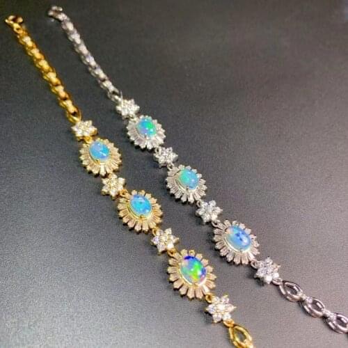 Fashion new natural colorful Opal bracelet for women jewelry real 925 silver gold plated natural gem birthstone party gift sale
