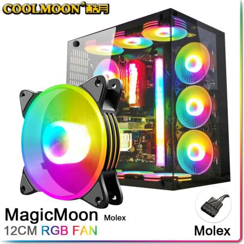 COOLMOON Molex Magic Moon Symphony Desktop Computer Case Cooling Fan 12cm Multilayer Luminous Mute RGB Fan Aura Sync