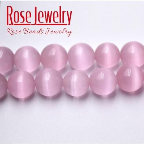 Wholesale Light Pink Cat Eye Stone Round Loose Beads 4 6 8 10 12 MM Natural Glass String Beads for Jewelry Making 15 Inches
