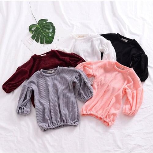 Girl Long Sleeve Shirt Burgunday Solid Color Lantern Sleeve Kids Christmas Tshirt Birthday Toddler Tops Tees Hot Selling
