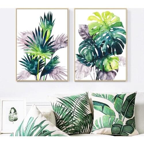 Scandinavian Art Color Tropical Green Plant Turtle Leaf Plant Painting Nordic Style Wall Picture Modern Living Room Decoration