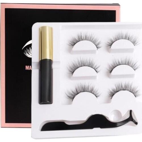 Three Pairs Of 3D Magnetic Eyeliner Liquid False Eyelashes Set Natural Magnet Eyelashes Eye Makeup Makeup Tools