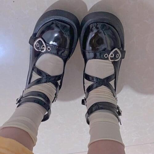 Brand Women Lolita Shoes Platform Black High Heels Shoes Women Patent Faux Leather Fashion Round Toe Mary Jane Shoes