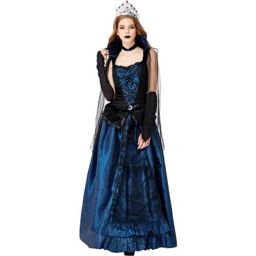 European Retro Blue Queen Costume Halloween Carnival Party Cosplay Vampire Queen Fancy Dress halloween costume for women