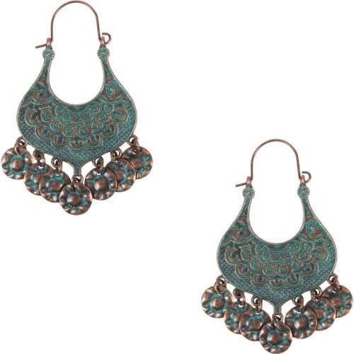 Vintage Bohemia Blue Water Droplets Round Circle Tassel Womens Earrings Charm Ethnic jewelry