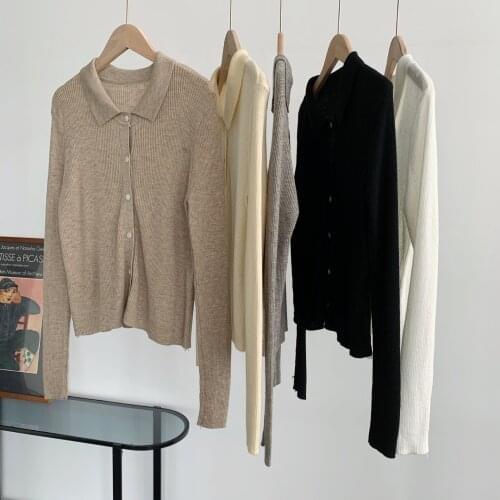 Knitted Cardigan Women Polo Collar Long Sleeve Tops Sweaters Inside Outside Coat Base Knitted Shirt Womens Clothing Spring At