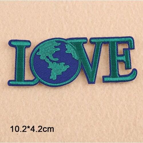 Love Earth Green Letters Iron On Patch Embroidered Clothes Patch For Clothing Clothes Stickers Garment Apparel Accessories