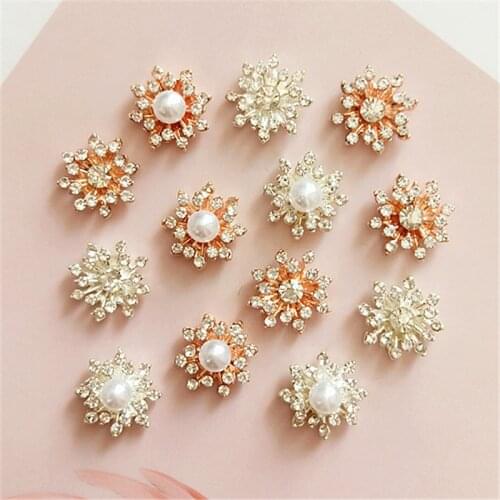 10pcs/set 17mm Pearl Rhinestones Flower Buttons Flat bottom Pearl Badge DIY dress wedding Accessories Garment Decoration