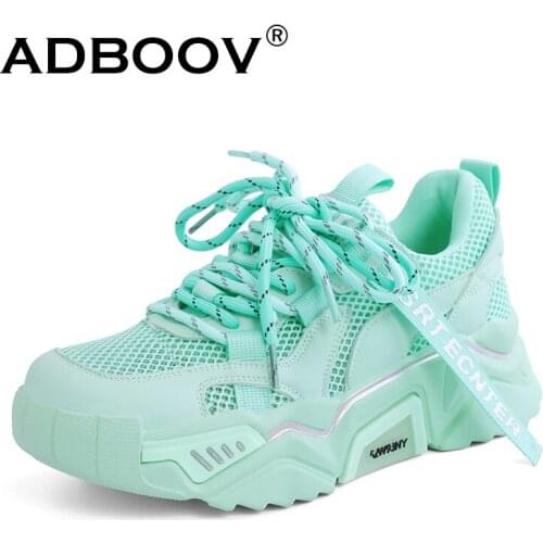 ADBOOV Leather Mesh Summer Platform Sneakers Women 2020 Chunky Shoes Ladies Trainers Footwear