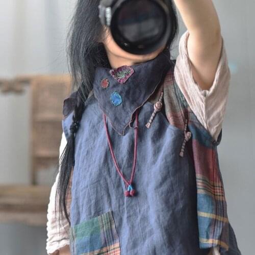 Johnature Women Vintage Cotton Linen Scarfs Embroidery Solid Color Chinese Style 2020 New Spring Women Scarfs