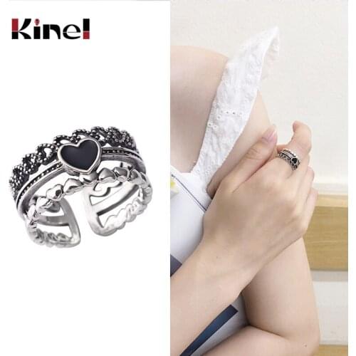 Kinel Vintage Real 925 Sterling Silver Ring Heart Enamel Engagement Rings for Women Party Jewelry Wholesale