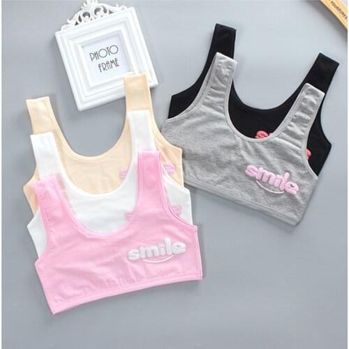3Pcs/lot Girls Gra 7-14 Years Old Childrens Developmental Vest Underwear Double-layer Sling Cotton Smile Print Girls Bra