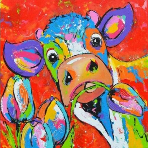 5d diamond painting watercolor cow cartoon icon 30x30cm full square color animal diamond embroidery 3d full round wall sticker