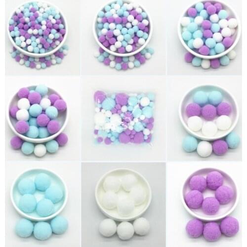 White Blue Pueple Pompom Fur Balls DIY Soft Pom Poms Craft Pompones Wedding Decoration Glue on Cloth Accessories 8mm To 30mm 20g