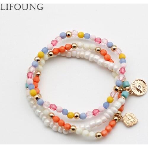 Bohemia Bracelet Colorful Charm Bracelets For Women Heart Evil Eye Charms Seed Beads Acrylic Zinc-Alloy Multi Color Boho 202191