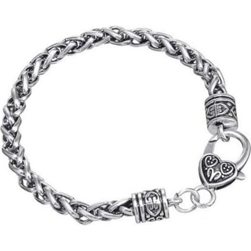 Antique Silver Plated Heart Lobster Claw Clasp Wheat Bracelet