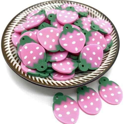 20Pcs/lot 20mm Strawberry Beads Flakes Clay Beads Polymer Spacer Beads For Jewelry Making DIY Bracelet Hairpin #A89-14