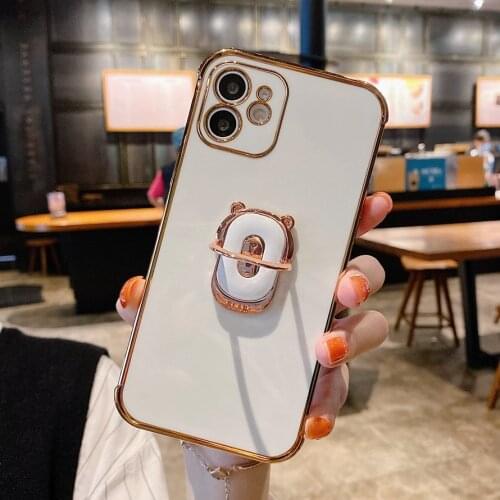 For iPhone 12 Pro Max Case with Invisible Ring Holder Cover for iPhone 11 Pro Xs Max Xr X 7 8 Plus Cute 6D Cartoon Bear Fundas