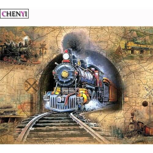 CHENYI 5D DIY Diamond Painting Scenic Track Train Cross Stitch Diamond Embroidery Full Square/Round Drill Wall Art Decor Gift