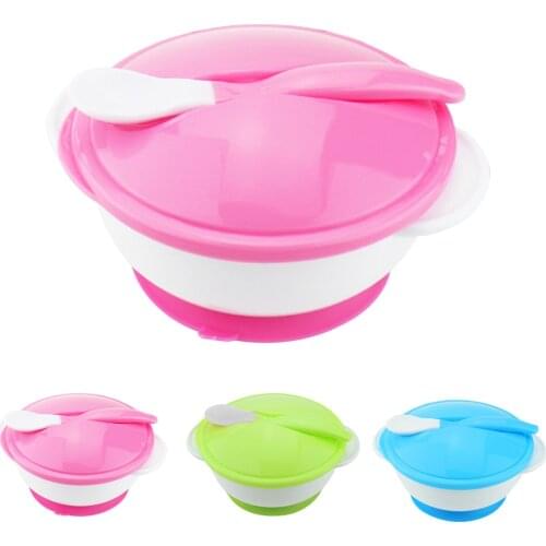 Baby Feeding Bowl Kids Safety Dinnerware Set Assist Bowl Temperature Sensing Spoon Tableware Training Bowl With Suction Cup