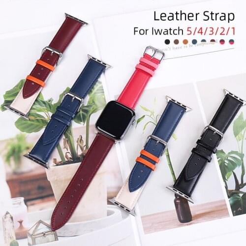 Two-color Leather Band Loop Strap for Apple Watch 4 3 2 1 38mm 40mm , Men Leather Watch Band for Iwatch 5 44mm 42mm Bracelet