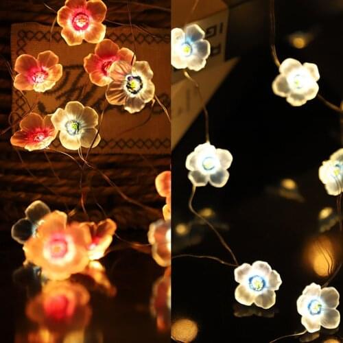 Peach Blossom Cherry Blossom Copper Wire String Lights 20 LEDs Fairy Lights For Bedroom Party Wedding Christmas Decorations