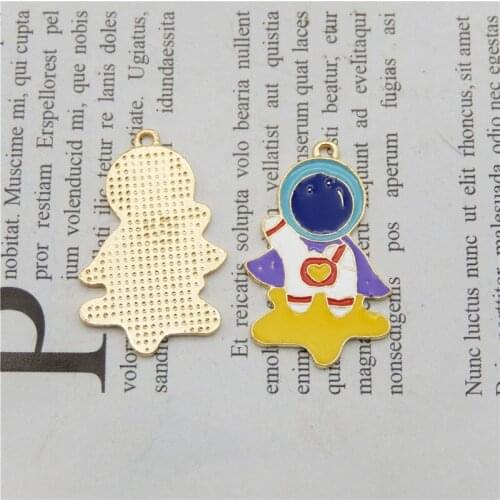 Julie Wang 4PCS Enamel Cartoon Astronaunt Hero Charms Alloy Space Man Pendant Bracelet Earrings Jewelry Making Accessory