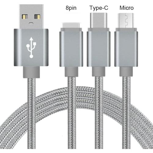 1.2M Data Cord 3 in 1 Micro USB Cable For Mobile Phone USB Type C Cable for iPhone XS Max XR X 8 7 6 5 Charging Charger 100pcs