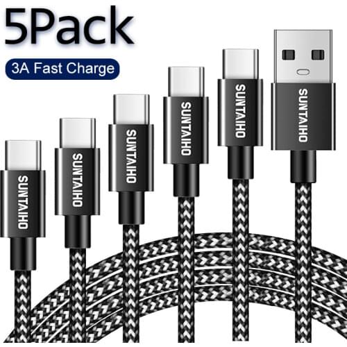 5Pack USB Type C Cable for Samsung S21 Ultra S10 Plus Redmi Note9 Fast Charging Wire Cord USBC Charger Mobile Phone Type C Cable