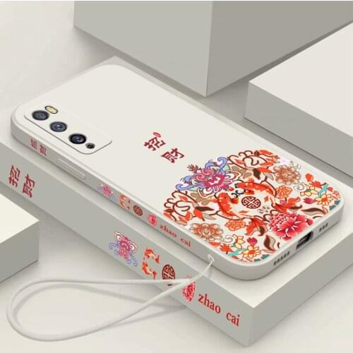 Chinese Auspicious Retro Palace Soft Gel Liquid Silicone Phone Cases For Huawei Enjoy20Pro Casing With Phone Straps